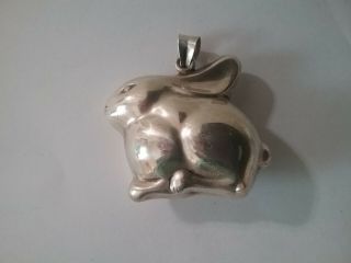 Vintage STERLING SILVER NECKLACE RABBIT 24 CHAIN Pendant Charm BUNNY 28 grams 3