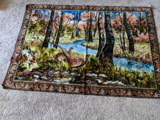 Vintage Pheasant Tapestry Wall Hanging Rug Made In Italy 68x48
