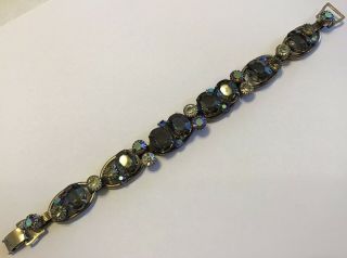 Vintage Weiss Signed 6 Link Gray Borealis And Clear Rhinestone Bracelet
