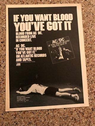 1979 Vintage 8x11 Album Promo Print Ad For Ac/dc If You Want Blood You 