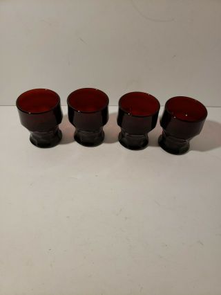Vintage Deep Ruby Red Set Of 4 Footed Highball Tumbler Glasses Euc