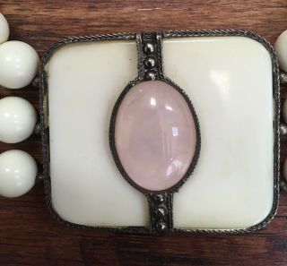 Dauplaise Necklace With Ivory Color And Pink Quartz Beads 3 Strands Vintage 4