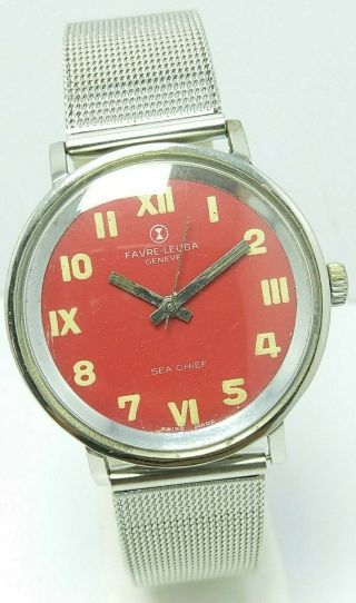 Swiss Made Vintage Favre Leuba Red Hand Winding 17j Wrist Watch Men 