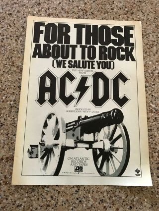 1982 Vintage 8x11 Album Promo Print Ad Ac/dc For Those About To Rock We Salute