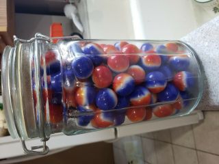 103 Vintage Marbles Vitro Agates Red White & Blue America Pepsi In Jar Shooter