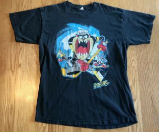Vintage Nhl Taz Looney Tunes Pittsburgh Penguins Hockey Shirt Xl
