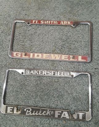 Vintage Dealership License Plate Frames Ca.  & Ark.  Pair/set Metal.