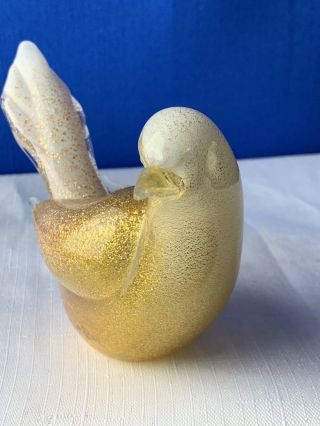 Vtg Blown Art Glass Bird Murano Paperweight Statue Bird Gold Flake Office Gift