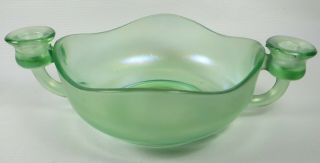 Vtg.  Iridescent Green Vaseline Glass Candle Holder Bowl Glows Black In Light