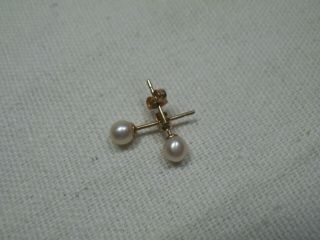 Vintage 10k Yellow Gold 4mm Cultured Pearl Ball Stud Earrings - Child 