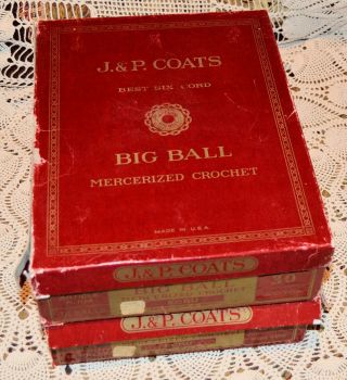 Vintage J&p Coats & Clark Big Ball Crochet Thread.  Size 30 400 Yds 24 Balls