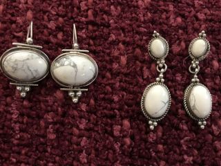 Vintage Howlite Sterling Silver Earrings; Set Of 2: