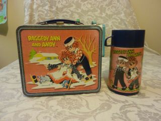 Vintage Raggedy Ann And Andy Metal Lunchbox With Thermos 1973 Aladdin