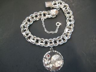 Vintage Tc Sterling Silver Double Link Charm Bracelet With Mother Charm