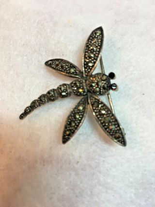 Vintage Exquisite Silver Marcasite Dragonfly Brooch Pin