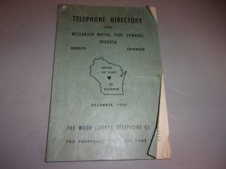 Vintage 1950 Telephone Directory Book Wisconsin Rapids Nekoosa Port Edwards Wi