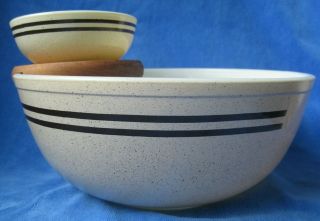 Vintage Pyrex Mixing Bowl Chip Dip Set Brown Speckled Lined Wood Bracket 404 708
