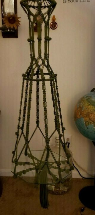 Vintage Green Hanging Macrame With 14 " Glass Octagon Shelf