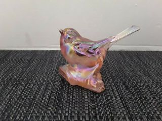 Vintage Fenton Pink Opalescent/iridescent Art Glass Bird On Branch