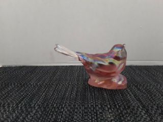 VINTAGE FENTON PINK OPALESCENT/IRIDESCENT ART GLASS BIRD ON BRANCH 3