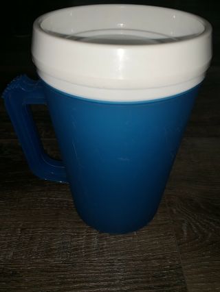 Insulated Mug Vtg Blue Hot/cold Travel Coffee Cup W/lid Plastic 34 Oz.  Usa