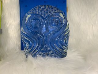 Vintage Clear SOLID GLASS OWL BOOKENDS Mid Century Modern Pilgrim Glass Co 4
