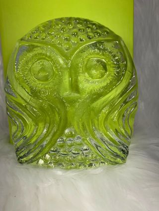 Vintage Clear SOLID GLASS OWL BOOKENDS Mid Century Modern Pilgrim Glass Co 6