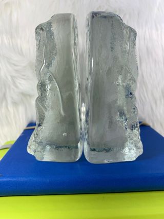 Vintage Clear SOLID GLASS OWL BOOKENDS Mid Century Modern Pilgrim Glass Co 7