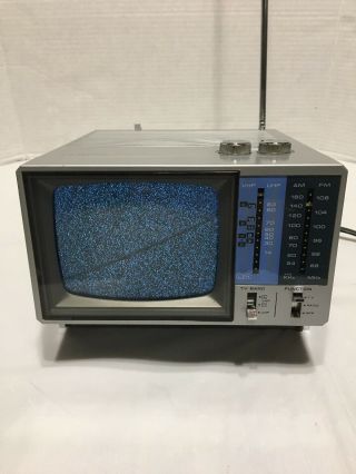 Vintage 80s Lloyds Small Square Gray Portable 5” Tv Am/fm Radio Retro