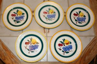 Five Vintage Stangl Fruit Dinner Plates Each 10 " Hand Painted