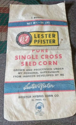 Vintage Pfister Hybrids Corn Large Canvas Bag Sack.  Illinois.
