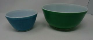 Vintage Pyrex Green Primary Color Mixing Bowl 403 And Blue 401 Mixing Bowl Set