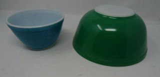 Vintage Pyrex Green Primary Color Mixing Bowl 403 and Blue 401 Mixing Bowl Set 2