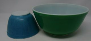 Vintage Pyrex Green Primary Color Mixing Bowl 403 and Blue 401 Mixing Bowl Set 4