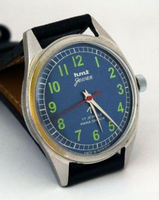Hmt Jawan Blue Dial Vintage 17 Jewels Gorgeous Men ' s Wrist Watch 2