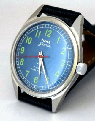 Hmt Jawan Blue Dial Vintage 17 Jewels Gorgeous Men ' s Wrist Watch 3