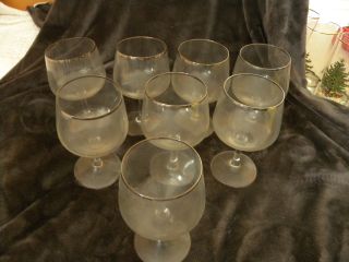 Vintage Set Of 8 Silver Rim Stemmed Wine / Water Glasses Goblets/excellent