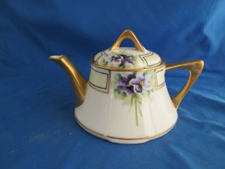 Vintage Z S & Co Handpainted Violets Floral & Gold Zeh Scherzer Bavaria Teapot