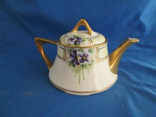Vintage Z S & Co Handpainted Violets Floral & Gold ZEH SCHERZER Bavaria Teapot 3