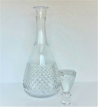 Vintage Wine Decanter Whiskey Liquor Diamond Design Pressed Glass W/ Stopper