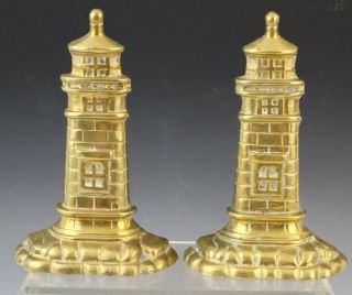 Pair Vintage Cast Brass Lighthouse Nautical Theme Bookends