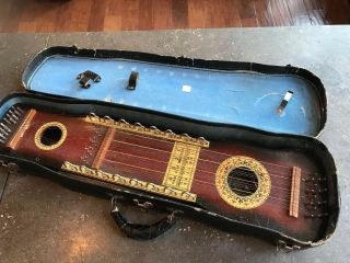 Vintage Ukelin Zither Stringed Instrument W/ Case