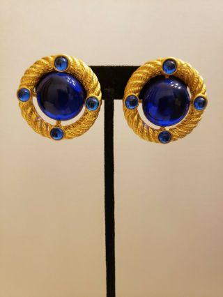 Vintage Earrings Signed Park Lane Blue Gripoix Gold Tone Combined