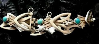 Vintage Mexican Silver Link Bracelet,  6 Turquoise Gemstones Fully Hallmarked