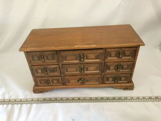 Vintage Wooden Cabinet Style Jewelry Box 9 Drawers
