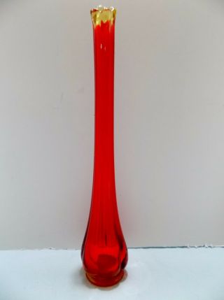 Vtg Mid Century Modern Viking Amborina/orange Glass Vase 15 " (r6 - 2)