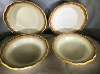 Vtg Mikasa Whole Wheat Stoneware Dinnerware 4 Soup/cereal Bowls 8.  5 " Round