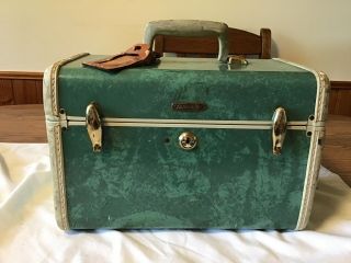 Vintage Samsonite Ladies Overnight Makeup Train Travel Luggage Case Green