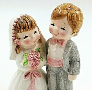 Vintage Norcrest Porcelain Bride And Groom Figurine Cake Topper 3.  75 " Tall