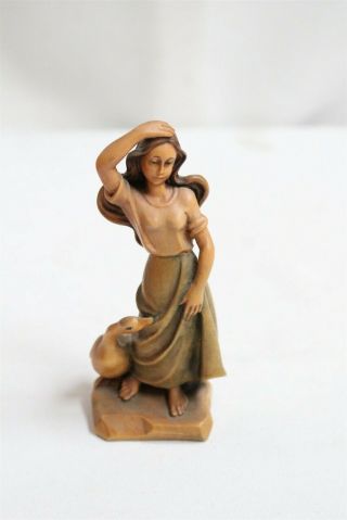 Vintage Anri Italy Goose Girl Wood Carving Figurine